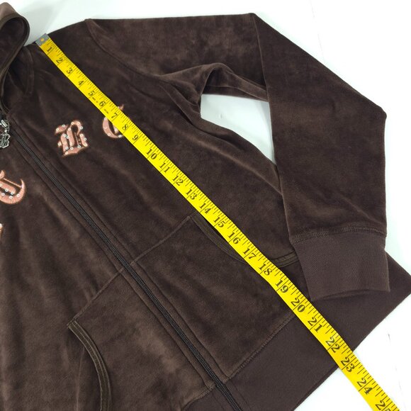 BCBG MAXAZRIA BROWN VELVET VELOUR EMBROIDERED HOODED SWEATER WOMEN'S SIZE LARGE - Picture 14 of 16